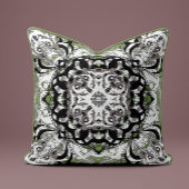 Ornate Mandala Decorative Pillow in Olive Green クッション