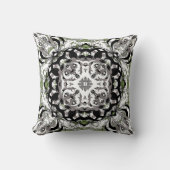 Ornate Mandala Decorative Pillow in Olive Green クッション (正面)