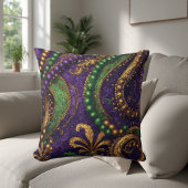 Ornate Masquerade Masks, Gold Beads, Fleur-de-Lis  クッション