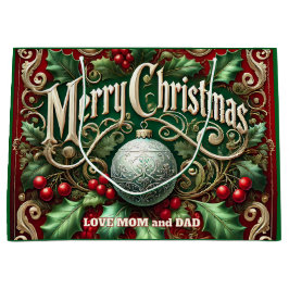 Ornate Merry Christmas Tree ラージペーパーバッグ