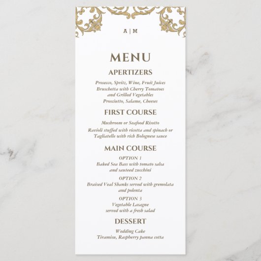 Ornate Monogram Baroque Christian Wedding Menu メニュー (正面)