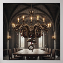 Ornate Multi-Headed Dragon Chandelier - Gothic Fan