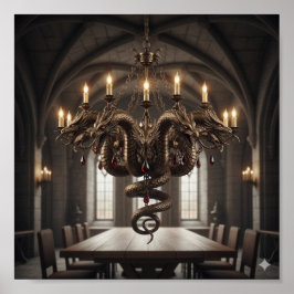 Ornate Multi-Headed Dragon Chandelier - Gothic Fan ポスター