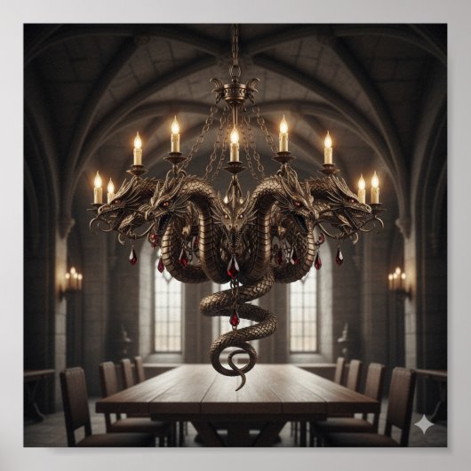 Ornate Multi-Headed Dragon Chandelier - Gothic Fan ポスター (正面)