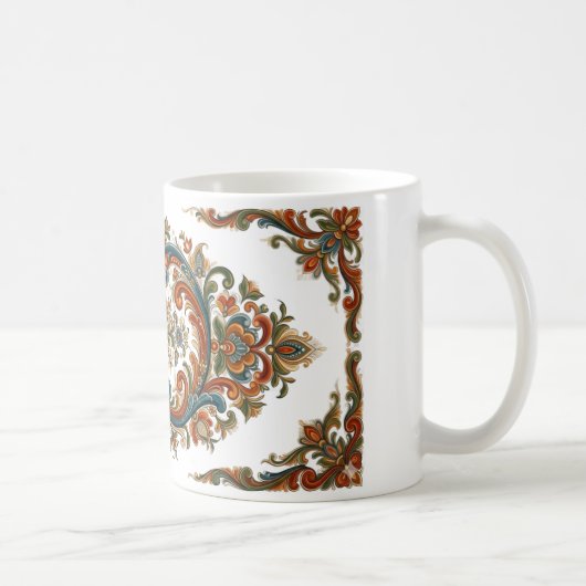 Ornate Norwegian Rosemaling Style Floral Art Mug コーヒーマグカップ (右)