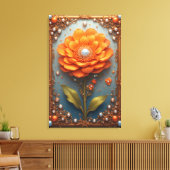 Ornate Orange Flower Artwork in Gold Frame キャンバスプリント (インサイチュ (リビング))