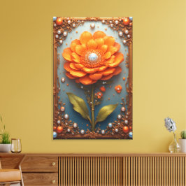 Ornate Orange Flower Artwork in Gold Frame キャンバスプリント