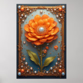 Ornate Orange Flower Artwork in Gold Frame ポスター (正面)