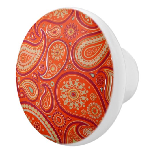 Ornate Orange Paisley Pattern セラミックノブ (右)