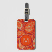 Ornate Orange Paisley Pattern Monogram ラゲッジタグ (正面縦)
