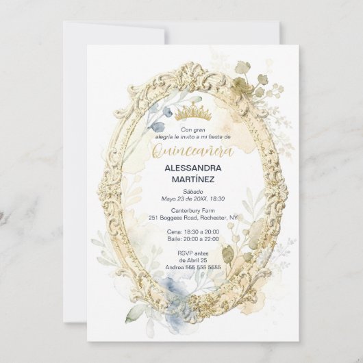 Ornate Oval Frame Quinceañera Exquisite Tiara 招待状 (正面)