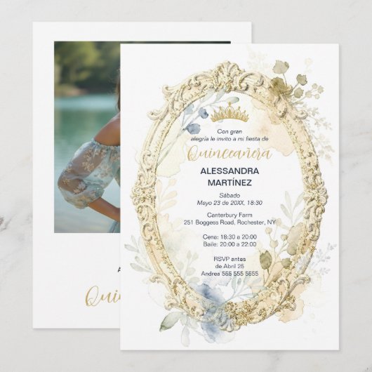 Ornate Oval Frame Quinceañera Exquisite Tiara 招待状 (正面/裏面)