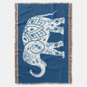 Ornate Patterned Blue Elephant スローブランケット (正面縦)