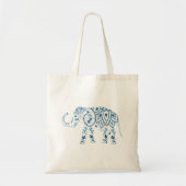 Ornate Patterned Blue Elephant トートバッグ (正面)