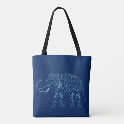 Ornate Patterned Blue Elephant トートバッグ (裏面)