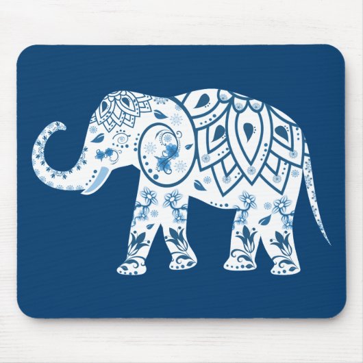 Ornate Patterned Blue Elephant マウスパッド (正面)