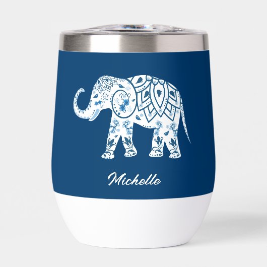 Ornate Patterned Blue Elephant Personalised (正面)