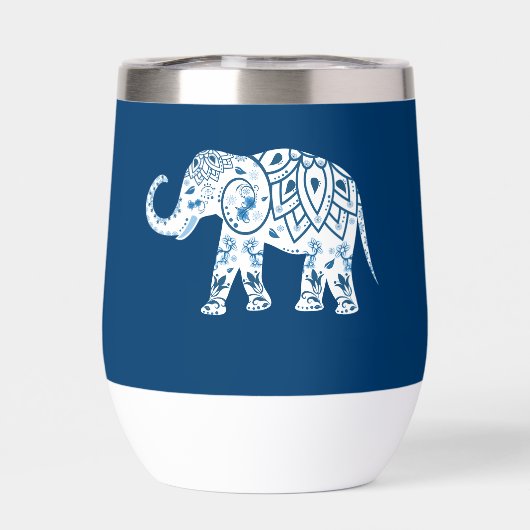 Ornate Patterned Blue Elephant Personalised (背面)