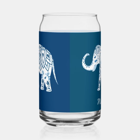 Ornate Patterned Blue Elephant Personalised ガラス缶 (右)