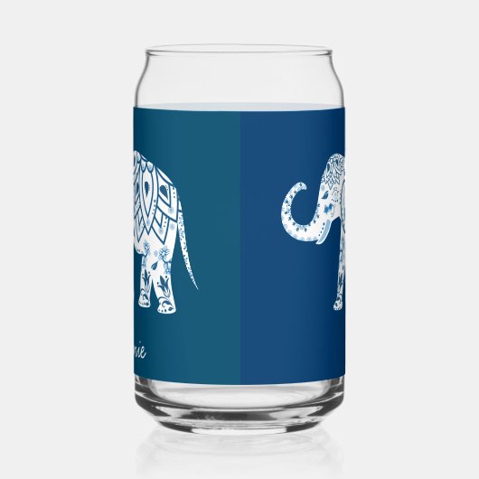 Ornate Patterned Blue Elephant Personalised ガラス缶 (左)