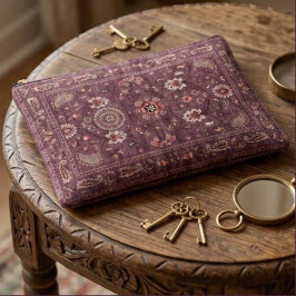 Ornate Persian Deep Plum Floral Paisley Accents アクセサリーポーチ