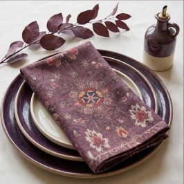 Ornate Persian Deep Plum Floral Paisley Accents キッチンタオル