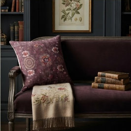 Ornate Persian Deep Plum Floral Paisley Accents クッション