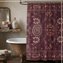 Ornate Persian Deep Plum Floral Paisley Accents シャワーカーテン