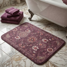 Ornate Persian Deep Plum Floral Paisley Accents バスマット