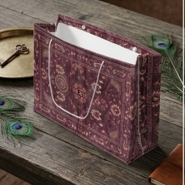 Ornate Persian Deep Plum Floral Paisley Accents ラージペーパーバッグ