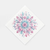 ORNATE PINK & BLUE WINTER HOLIDAY SNOWFLAKES スタンダードランチョンナプキン (角)