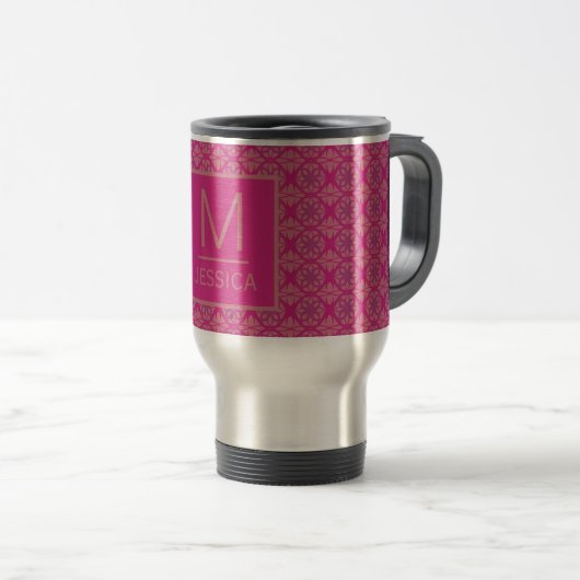 Ornate Pink Purple Geometric Pattern Personalised トラベルマグ (正面右)
