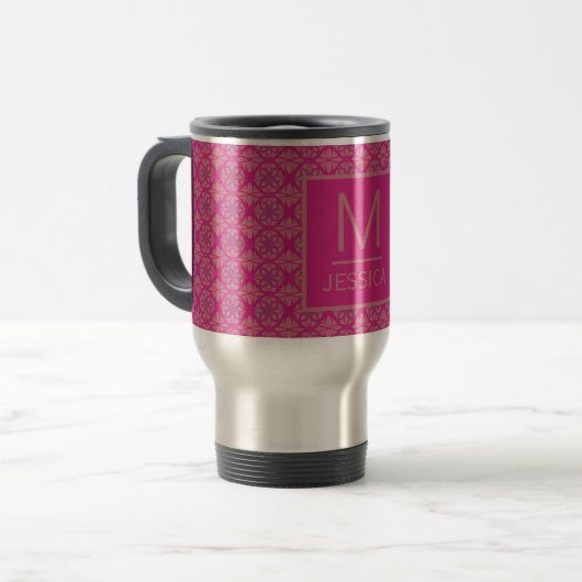 Ornate Pink Purple Geometric Pattern Personalised トラベルマグ (正面左)