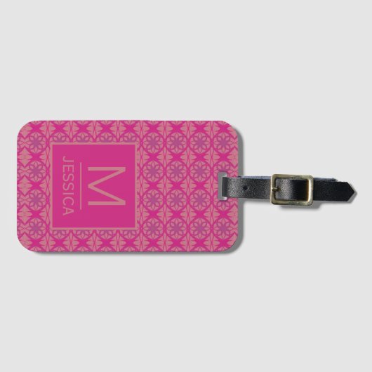 Ornate Pink Purple Geometric Pattern Personalised ラゲッジタグ (正面横)
