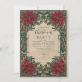 Ornate Poinsettia Christmas Party 招待状 (正面)