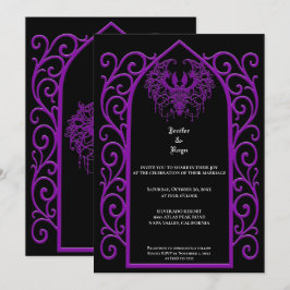 Ornate purple border Gothic wedding Invitation 招待状