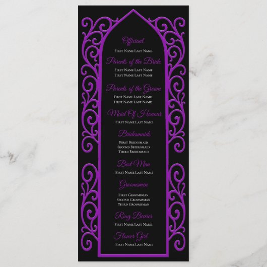 Ornate purple border Gothic Wedding Program メニュー (裏面)