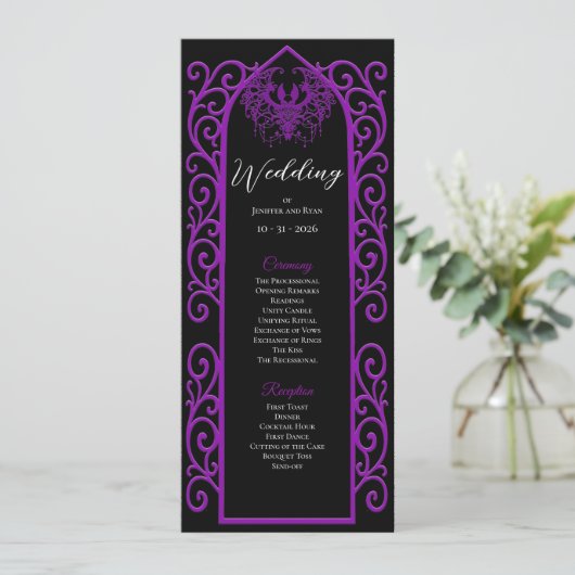 Ornate purple border Gothic Wedding Program メニュー (スタンド正面)