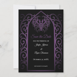 Ornate purple border wedding save the date 案内状