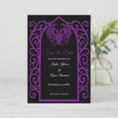 Ornate purple border wedding save the date 案内状 (スタンド正面)