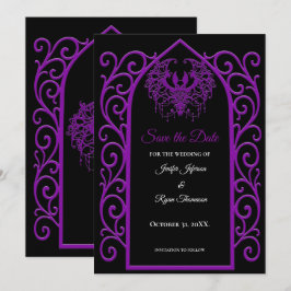 Ornate purple border wedding save the date 案内状