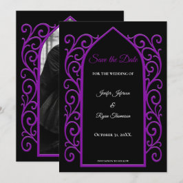 Ornate purple border wedding save the date 案内状