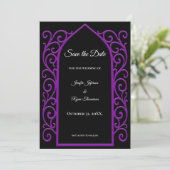 Ornate purple border wedding save the date 案内状 (スタンド正面)
