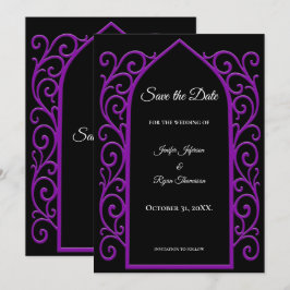 Ornate purple border wedding save the date 案内状