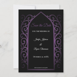 Ornate purple border wedding save the date 案内状