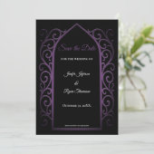 Ornate purple border wedding save the date 案内状 (スタンド正面)