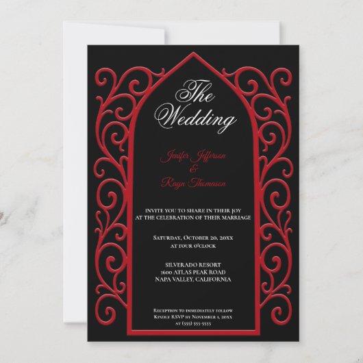 Ornate red border Gothic wedding Invitation 招待状 (正面)