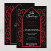 Ornate red border Gothic wedding Invitation 招待状 (正面/裏面)
