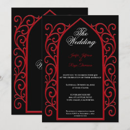 Ornate red border Gothic wedding Invitation 招待状