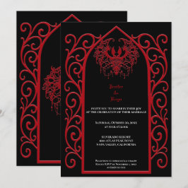 Ornate red border Gothic wedding Invitation 招待状